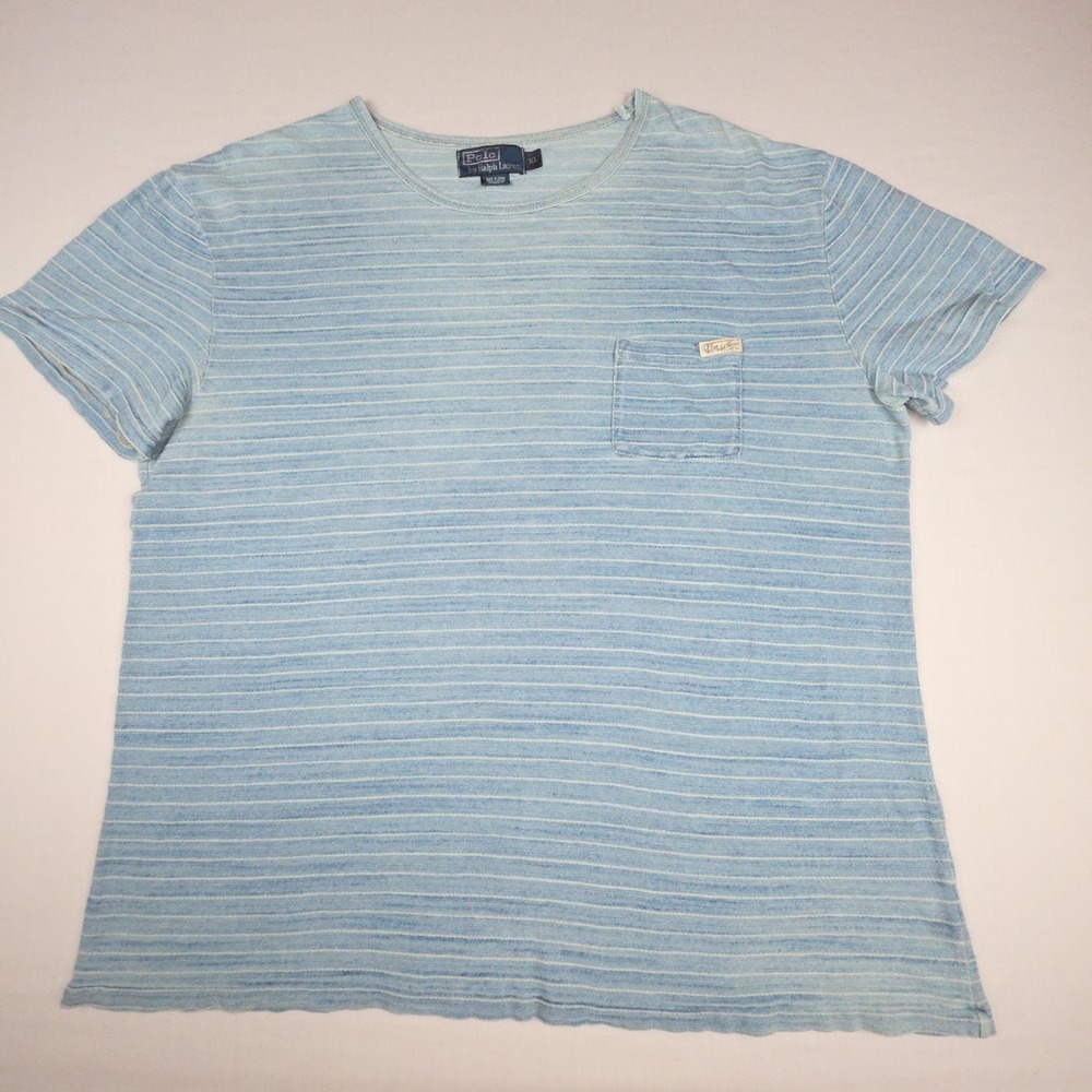 Polo Ralph Lauren Striped Pocket T-Shirt Mens XL Blue Short Sleeve Cotton